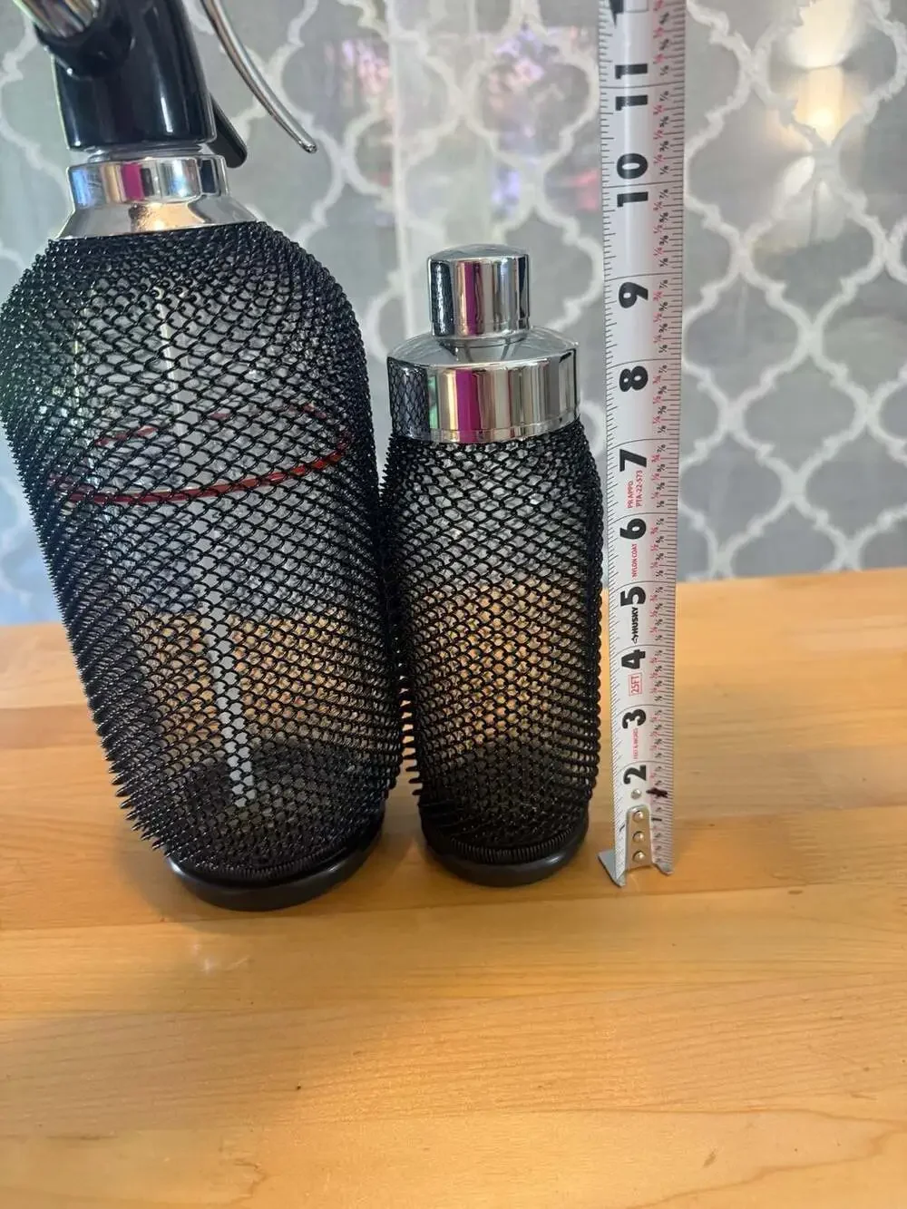 Vintage Mid-Century Modern Glass Soda Siphon and Cocktail Shaker Set